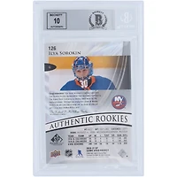 Carte recrue 9/10 authentifiée 9/10 signée Ilya Sorokin des New York Islanders, Upper Deck SP 2020-21, utilisée en jeu, Silver Parallel Relic #126, Beckett Fanatics