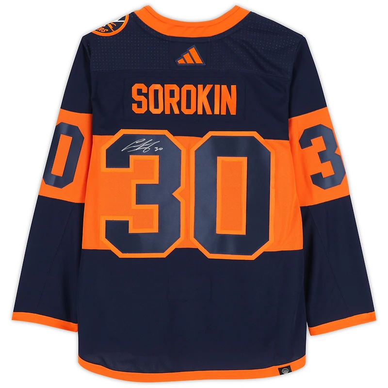 Maillot adidas authentique dédicacé par Ilya Sorokin des Islanders de New York pour la Stadium Series 2024