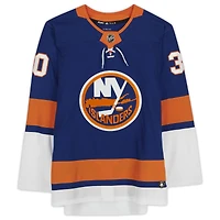 Maillot Adidas bleu authentique autographié par Ilya Sorokin des Islanders de New York avec l'inscription « NHL Debut 1/16/21 »