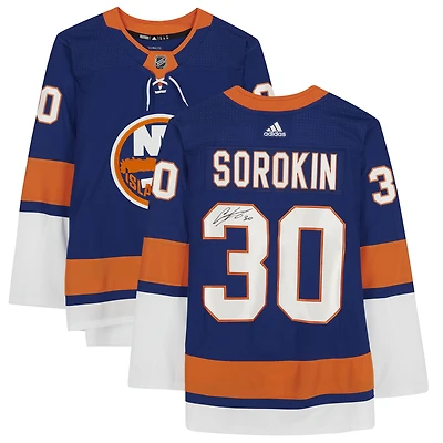 Maillot Adidas bleu authentique autographié par Ilya Sorokin des Islanders de New York