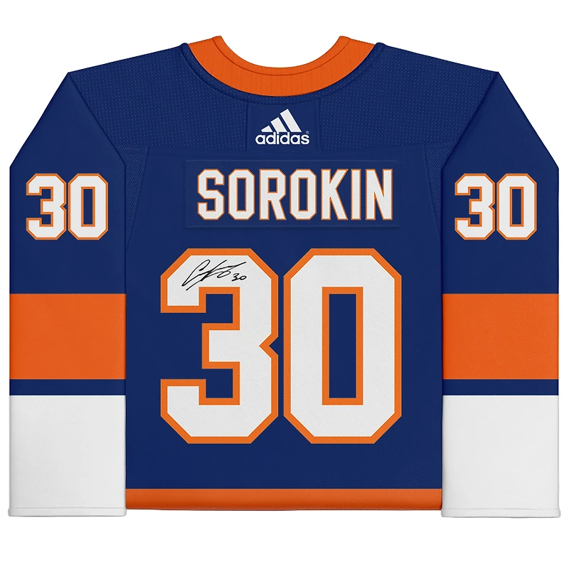 Maillot Adidas bleu authentique autographié par Ilya Sorokin des Islanders de New York