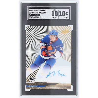 Carte de recrue autographiée de Kyle MacLean, New York Islanders, saison 2024-25, Upper Deck Clear Cut Gold Outburst #CC-KM #1/1, authentifiée SGC 10/10