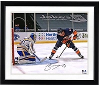 Mathew Barzal New York Islanders Autographed 16" x 20" Goal Between The Legs vs. Buffalo Sabres Photograph