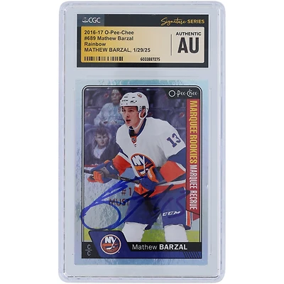 Mathew Barzal des Islanders de New York a autographié la carte de recrue authentifiée Upper Deck O-Pee-Chee 2016-17 Rainbow #689 de la mise à jour CGC Fanatics
