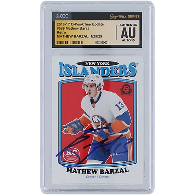 Carte recrue autographiée par Mathew Barzal des Islanders de New York 2016-17 Upper Deck O-Pee-Chee mise à jour rétro n° 689 CGC authentifiée Auto 10