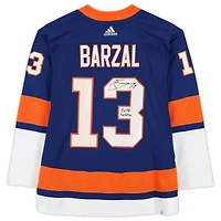 Mathew Barzal Maillot authentique Adidas bleu autographié des Islanders de New York avec inscription « 2018 Calder »