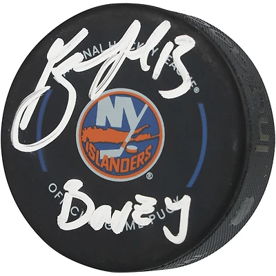 Rondelle de match officielle autographiée par Mathew Barzal des Islanders de New York avec l'inscription « Barzy »