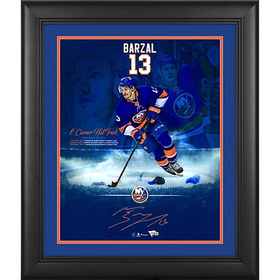 Mathew Barzal New York Islanders Framed Autographed 16" x 20" First NHL Hat Trick Highlight Photograph