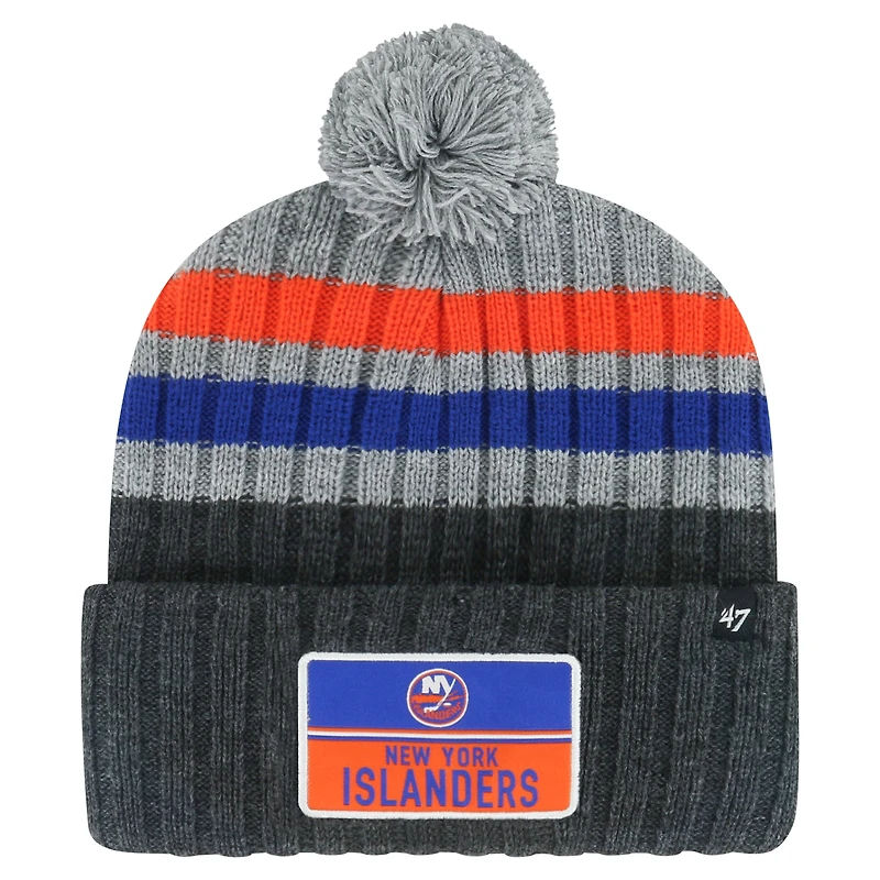 Bonnet en tricot à revers avec patch pile des New York Islanders '47 gris pour hommes avec pompon