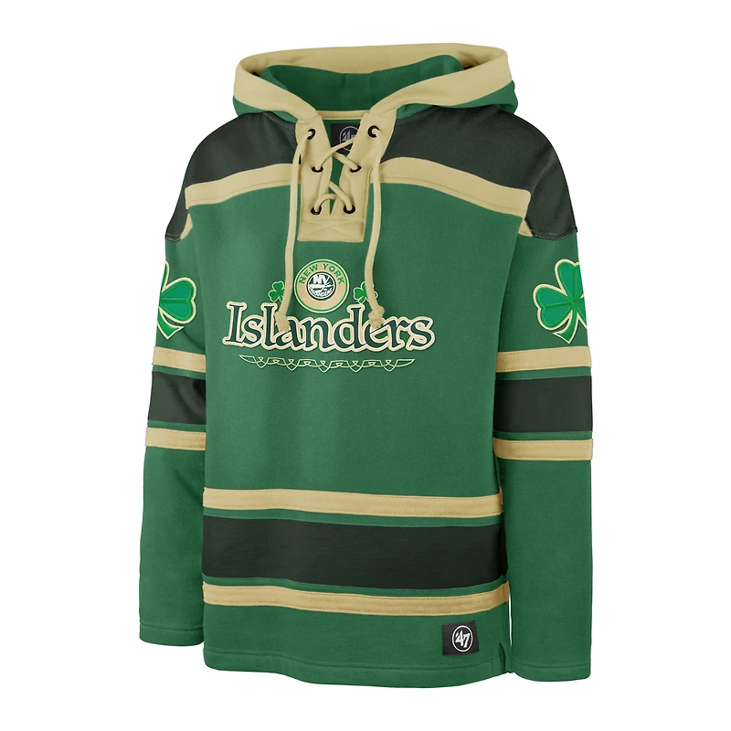 Men's '47  Kelly Green New York Islanders St. Patrick's Day McLucky Superior Lacer Pullover Hoodie