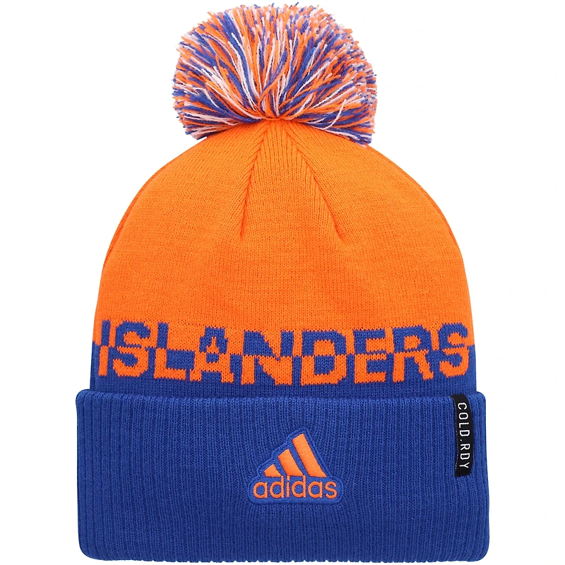 Bonnet en tricot à revers COLD.RDY adidas orange/Royal New York Islanders pour hommes avec pompon
