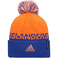Bonnet en tricot à revers COLD.RDY adidas orange/Royal New York Islanders pour hommes avec pompon