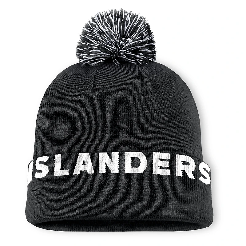 Men's Fanatics Black New York Islanders High Stick Cuffed Knit Hat with Pom