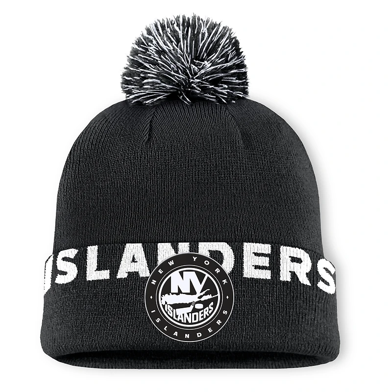 Men's Fanatics Black New York Islanders High Stick Cuffed Knit Hat with Pom