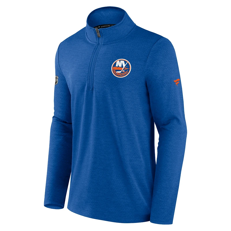 Men's Fanatics Heather Royal New York Islanders Authentic Pro Rink Quarter-Zip Jacket