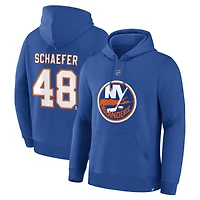 Men's Fanatics Matthew Schaefer Royal New York Islanders Authentic Stack Name & Number Hoodie
