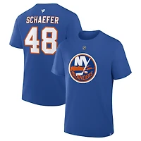 T-shirt authentique Fanatics Matthew Schaefer des Royal New York Islanders pour homme, avec nom et numéro superposés