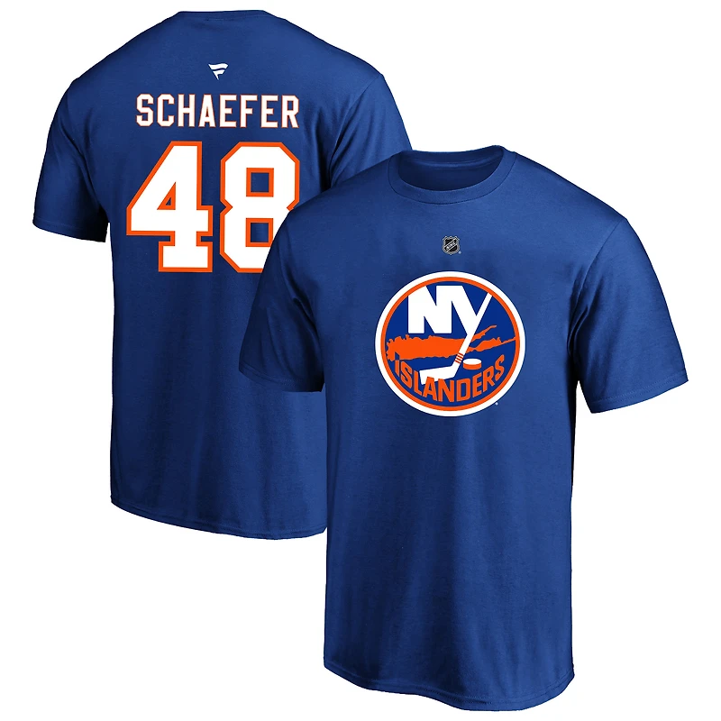 T-shirt Fanatics Matthew Schaefer Royal New York Islanders pour hommes, grandes tailles, avec nom et numéro à effet thermique.