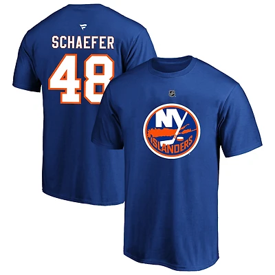 T-shirt Fanatics Matthew Schaefer Royal New York Islanders pour hommes, grandes tailles, avec nom et numéro à effet thermique.