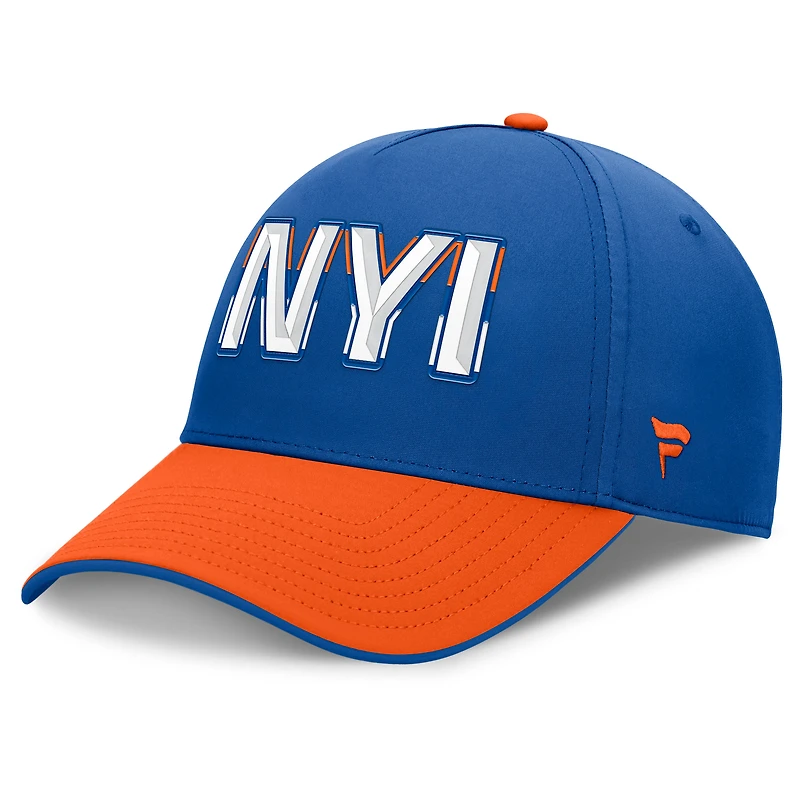 Casquette Fanatics Royal/Orange New York Islanders Authentic Pro Rink Team Code Flex pour homme