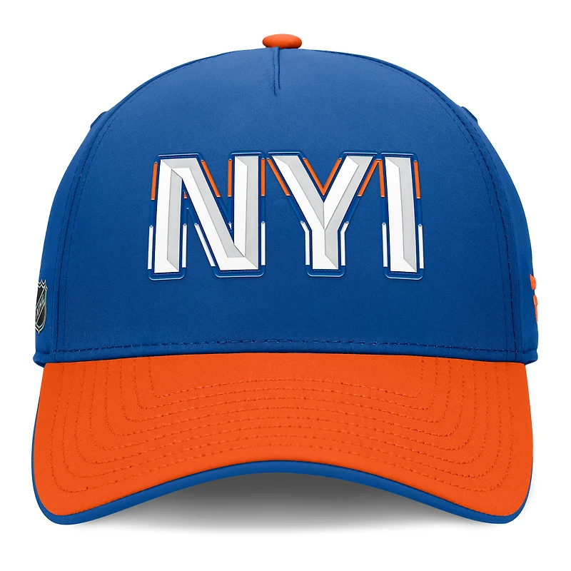 Casquette Fanatics Royal/Orange New York Islanders Authentic Pro Rink Team Code Flex pour homme
