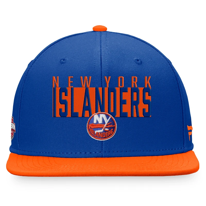 Casquette Snapback à blocs de couleurs fondamentaux Fanatics Royal/Orange pour hommes des Islanders de New York