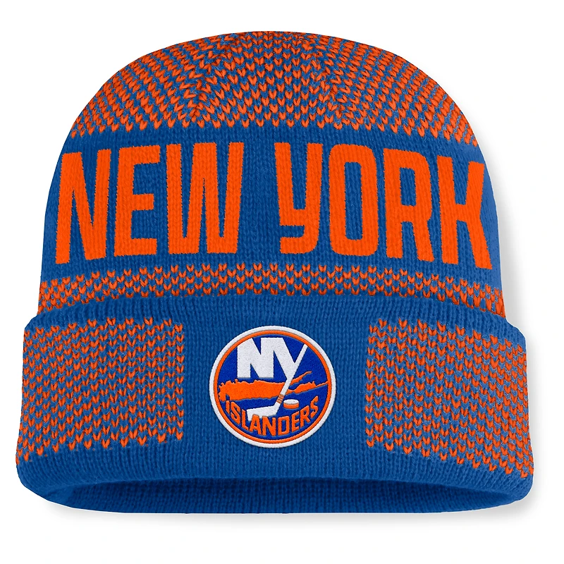 Bonnet en tricot à revers Fanatics Royal/Orange New York Islanders Fundamentals Shelter pour homme