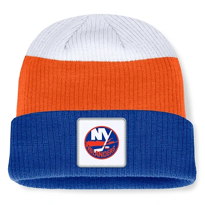 Men's Fanatics  Royal/Orange New York Islanders Heritage Showboat Color-Block Cuffed Knit Hat