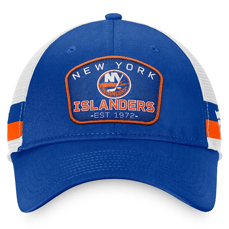 Men's Fanatics Royal/White New York Islanders Fundamental Striped Trucker Adjustable Hat