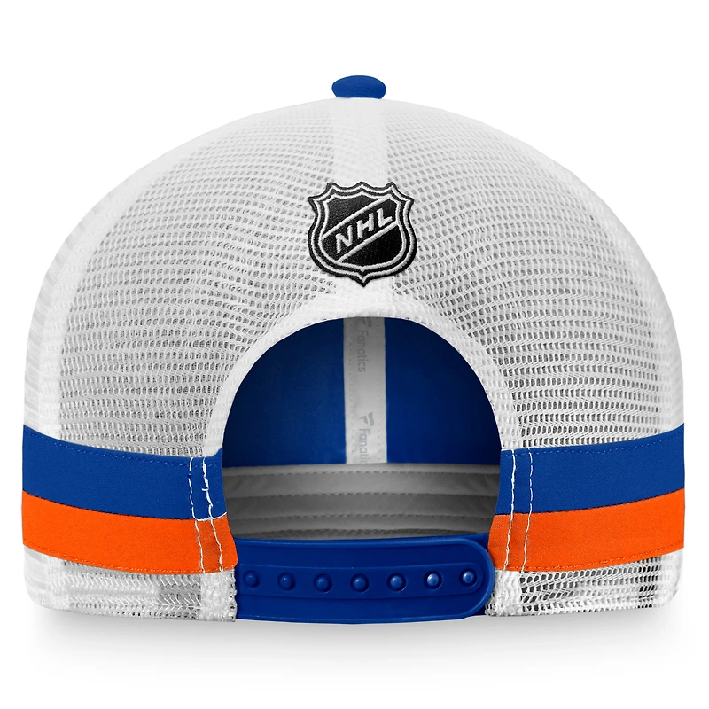 Men's Fanatics Royal/White New York Islanders Fundamental Striped Trucker Adjustable Hat