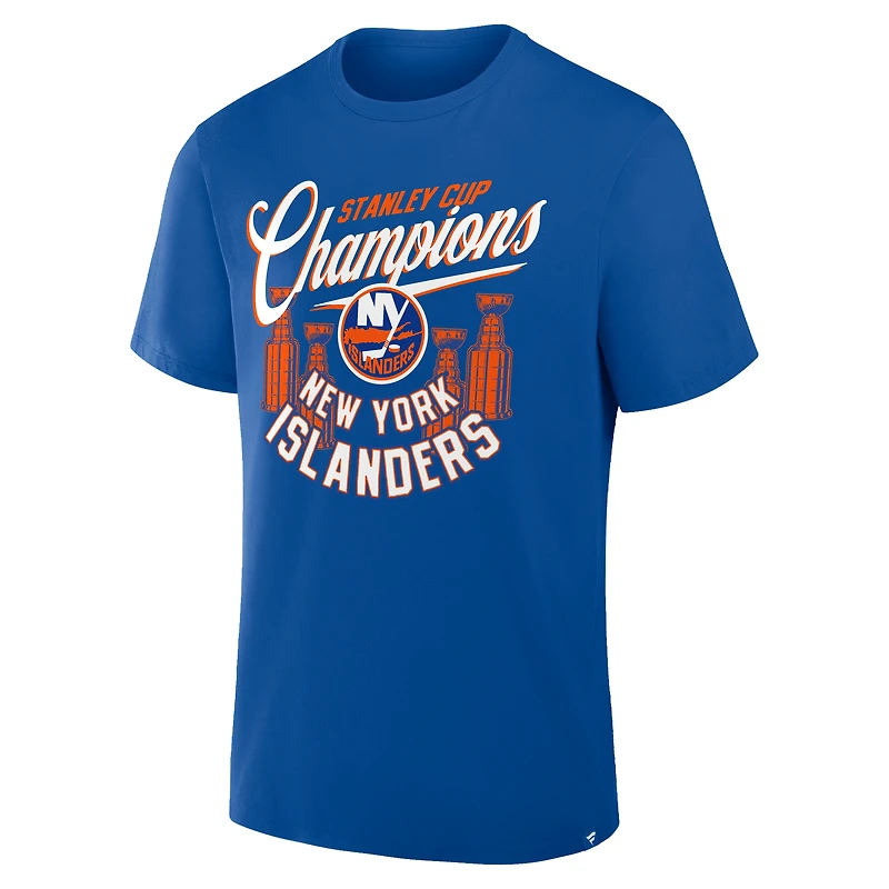 T-shirt Fanatics Royal pour hommes des Islanders de New York, champions la Coupe Stanley 4x