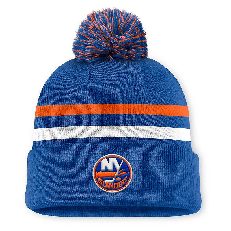 Bonnet en tricot à revers et pompon authentique Pro Rink des New York Islanders de Fanatics Royal pour homme