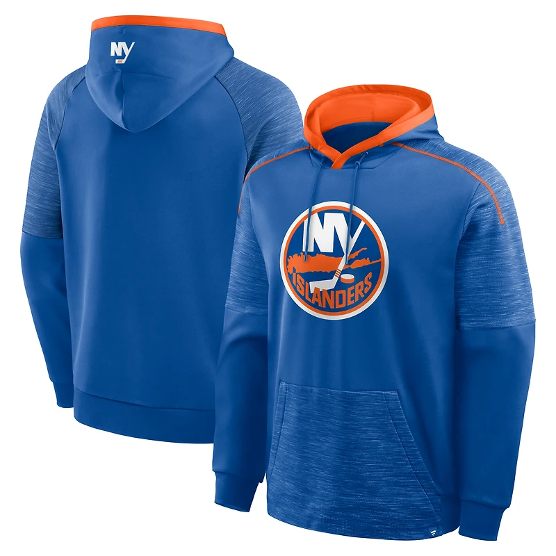 Men's Fanatics Royal New York Islanders Goaltender Defender Raglan Pullover Hoodie