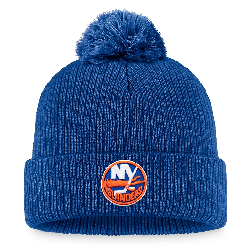 Bonnet à revers Fanatics Royal New York Islanders pour homme, avec logo principal et pompon