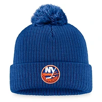 Bonnet à revers Fanatics Royal New York Islanders pour homme, avec logo principal et pompon
