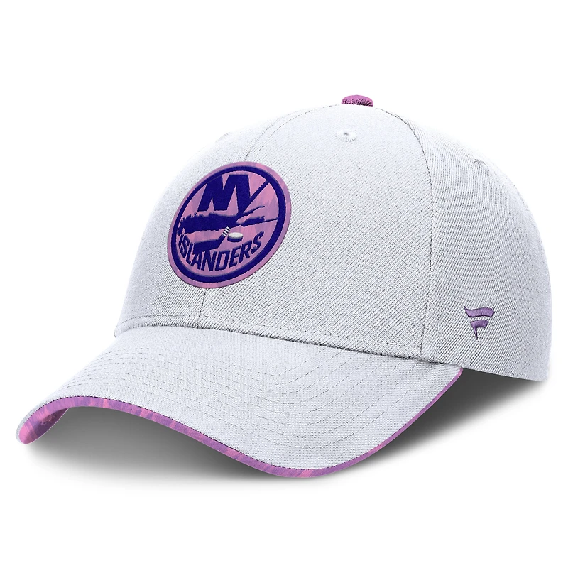 Casquette ajustable authentique Pro Hockey Fights Cancer des New York Islanders Fanatics pour hommes blanche