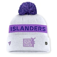Men's Fanatics White New York Islanders Hockey Fights Cancer Cuffed Knit Hat with Pom