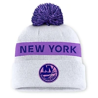 Men's Fanatics White New York Islanders Hockey Fights Cancer Cuffed Knit Hat with Pom