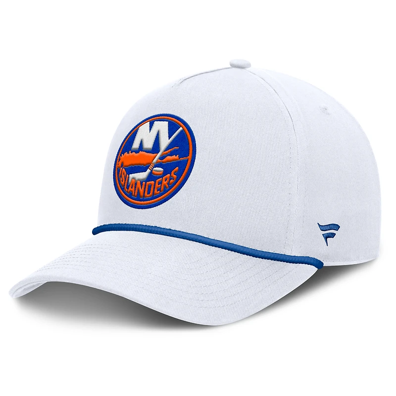 Casquette ajustable en forme de A pour homme, motif corde, blanc, des Islanders de New York