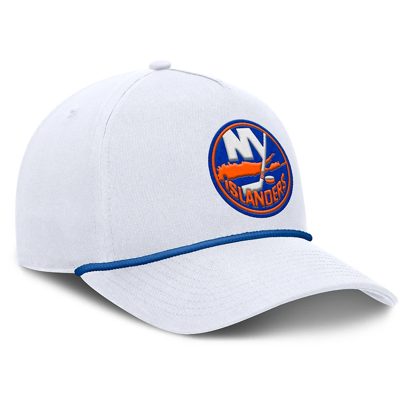 Casquette ajustable en forme de A pour homme, motif corde, blanc, des Islanders de New York