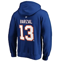 Sweat à capuche ajusté pour homme Mathew Barzal Royal New York Islanders Authentic Stack Player Name & Number