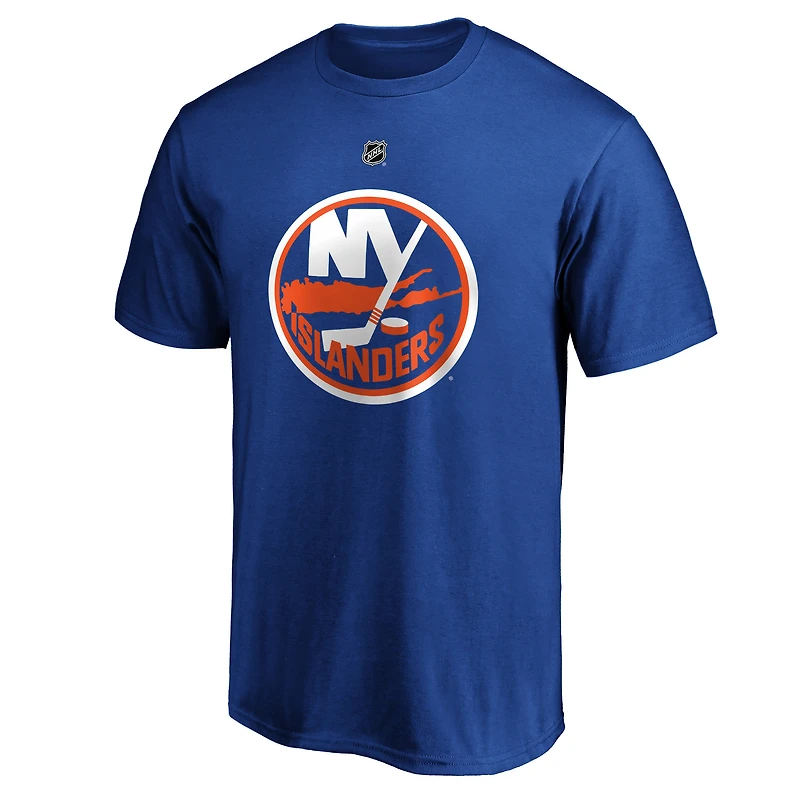 T-shirt authentique de l'équipe Mathew Barzal Royal New York Islanders avec nom et numéro Stack pour homme