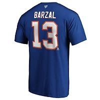 T-shirt authentique Mathew Barzal des Royal New York Islanders pour homme, avec nom et numéro superposés