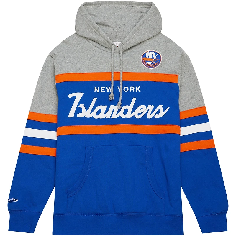 Men's Mitchell & Ness Royal/Gray New York Islanders Head Coach Pullover Hoodie