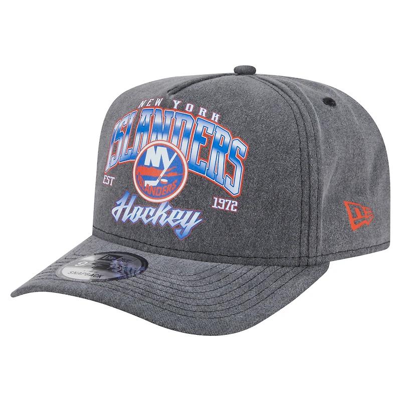 Men's New Era  Charcoal New York Islanders Throwback Washed A-Frame Pre-Curved 9FIFTY Snapback Hat