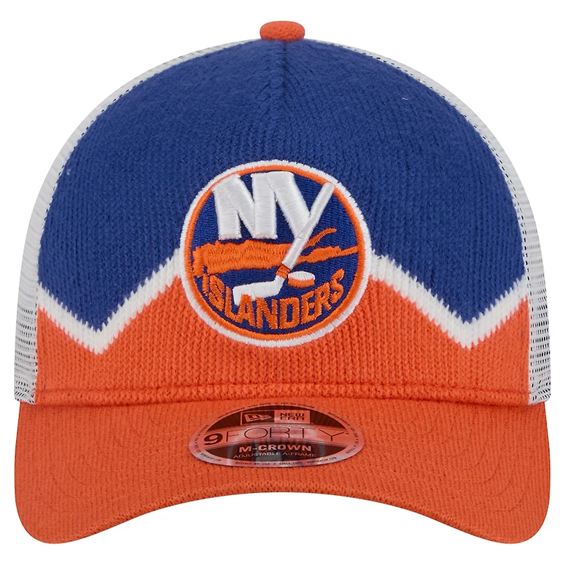 Men's New Era  Orange/Royal New York Islanders Hockey Sock 9FORTY A-Frame M-Crown Adjustable Trucker Hat