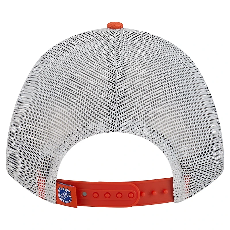 Casquette de camionneur ajustable New Era orange/bleu marine New York Islanders 9FORTY A-Frame M-Crown pour homme