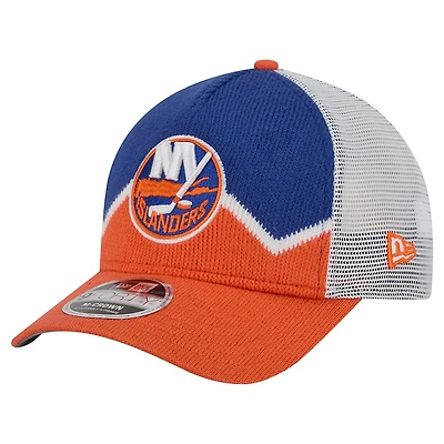 Men's New Era Orange/Royal New York Islanders Hockey Sock 9FORTY A-Frame M-Crown Adjustable Trucker Hat
