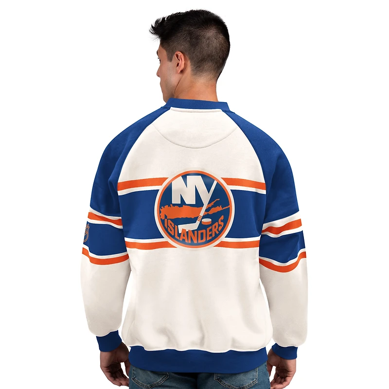 Men's Starter  White New York Islanders Defense Fleece Crewneck Sweatshirt