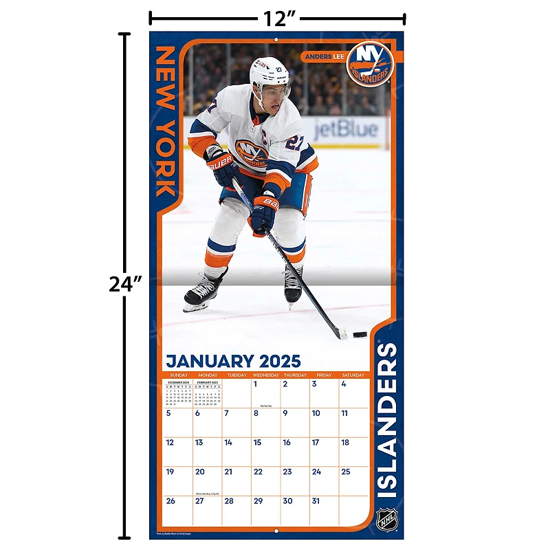 Calendrier mural de l'équipe des Islanders de New York 2024-2025 12" x 12"